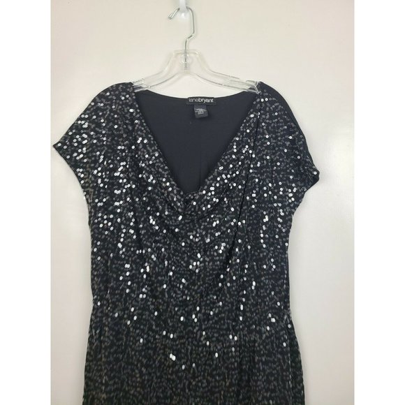 Lane Bryant Womens Black Sequin Front Cowl Neck Cap Sleeve Dress Plus Size 14/16 - Picture 2 of 6